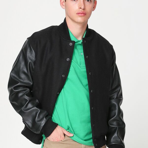 RSAWN402 Wool Club Jacket w/Leather Sleeves Thumbnail